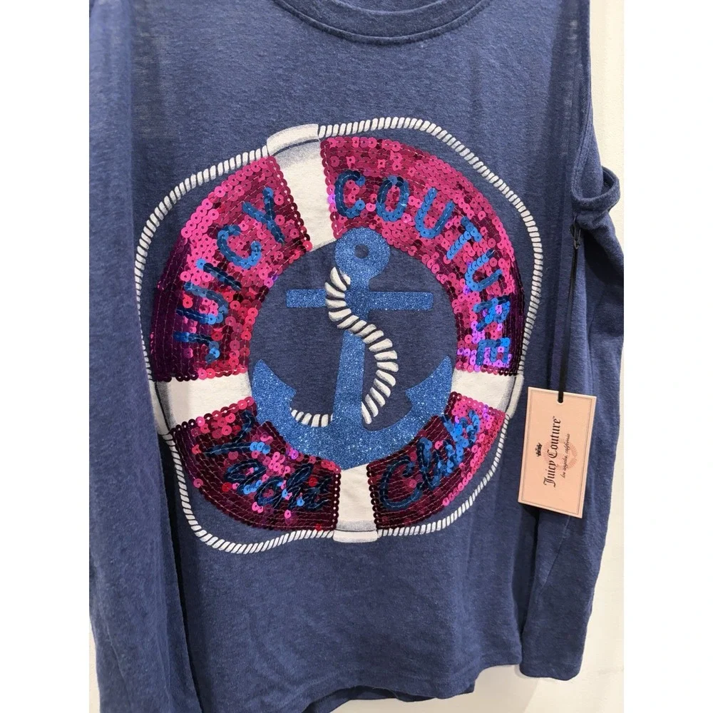 juicy couture NWT blue sequin nautical yacht Club boating tank women M